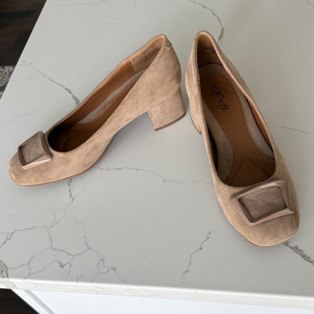 Beige Block Heel Pumps
